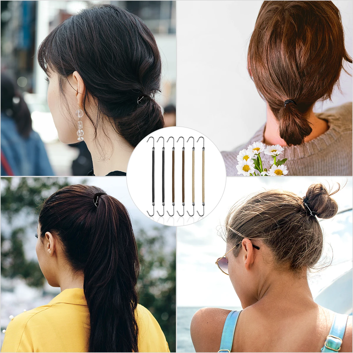 

15Pcs Ponytail Hair Hooks Elastic Bands Durable Smooth Metal Edge Ponytail Holders Natural Hair Styling Accessories