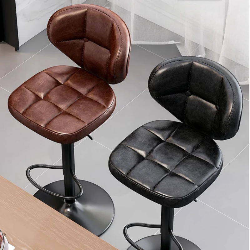 Black Quality Lounge Bar Chairs Leather Simple Brown Comfortable Modern Nordic Bar Chairs Stools Metal Taburete Alto Furniture