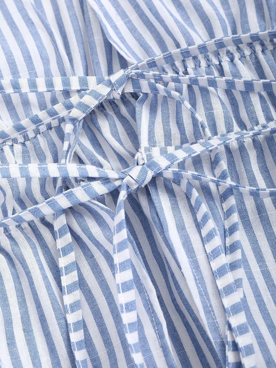 Camisa elegante de manga larga a rayas con cinturón, moda transfronteriza para mujer, camisa informal Sexy ajustada con cuello redondo para otoño