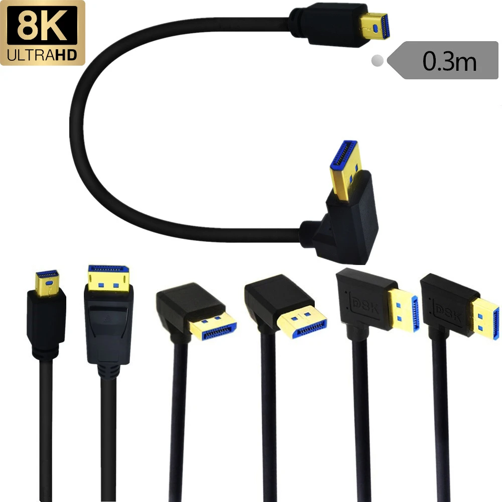 

8K 60hz Mini Displayport To Dp Elbow 90 Degree Line Male and Female Graphics Card To Monitor Line 1.4v 32.4Gbps 0.3M