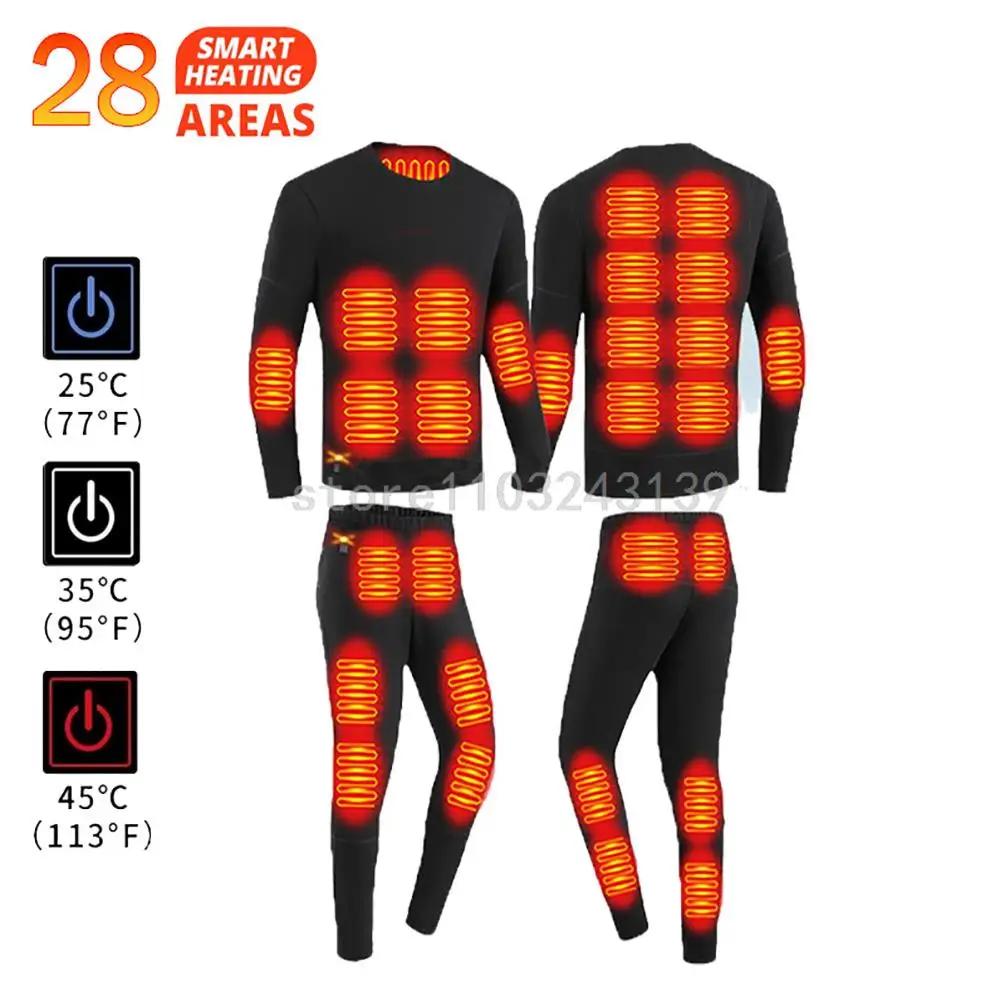 Winter Electric Heated Underwear Set Motorcycle Jacket Self Heating Jacket Men Moto Fleece Thermal Long Johns Tops & Pants