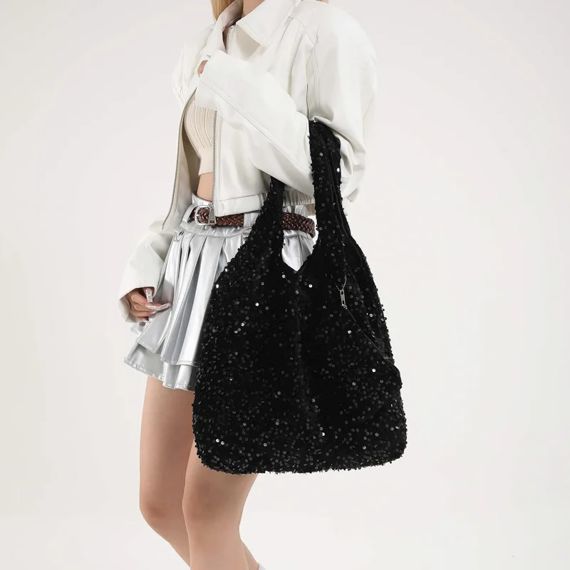 Tragetasche für Damen, Pailletten-Umhängetasche, trendige Hobo-Tasche, luxuriöse Designer-Handtasche, lässige Unterarmtasche für Arbeit, Reisen, Einkaufen – Detail 4