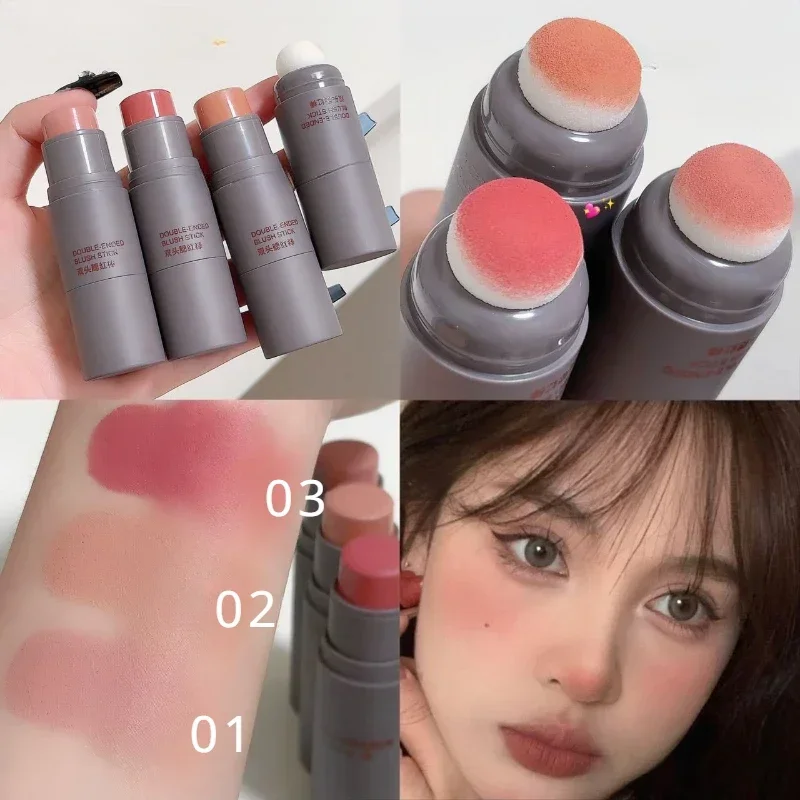 Double-End Blush Stick Spons Gezicht Blush Waterdichte Verhelderende Gezicht Contouren Schaduw Blusher Tint Wang Koreaanse Cosmetica