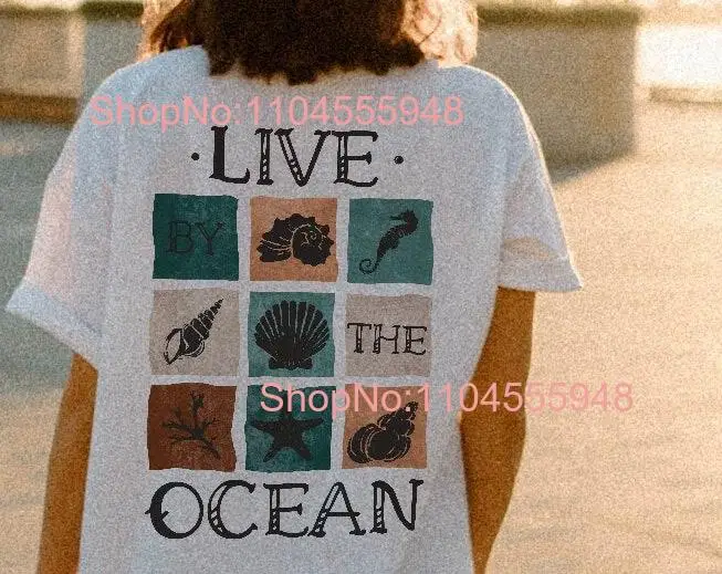 Camisa de Surf Retro estética, ropa de moda para mujer, camiseta de gran tamaño con diseño de concha, regalo para surfistas Live by the Ocean