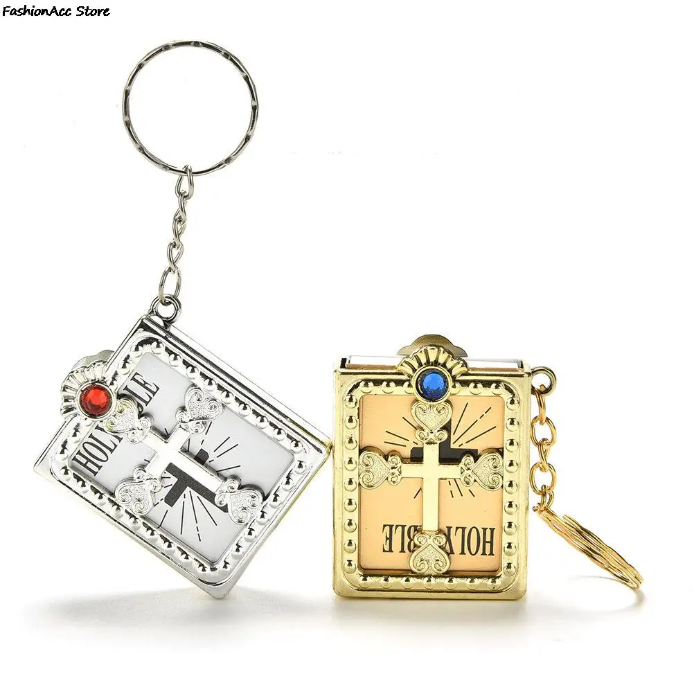 1Pc Mini Holy Bible Keychain English Religious Miniature Paper Spiritual Christian Jesus Cover Keyring Gift