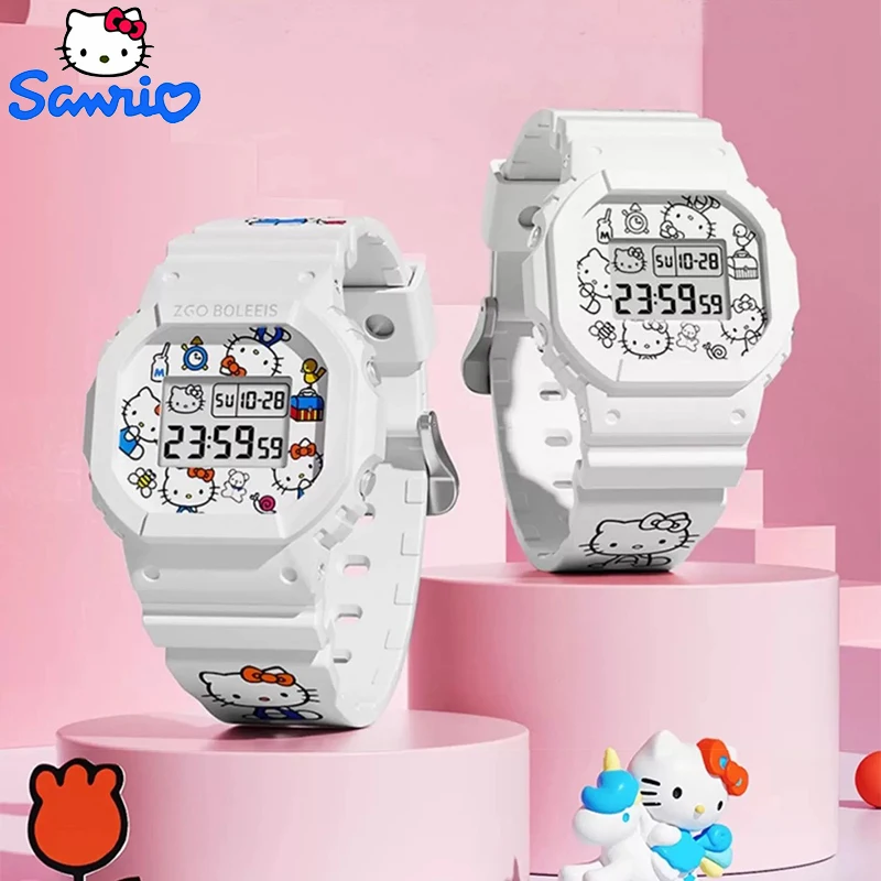 Sanrio Hello Kitty Watch LED Digital Watchs Student Versatile Silicone Watch Children\'s Wrist Watch Waterproof Sports Kids Clock