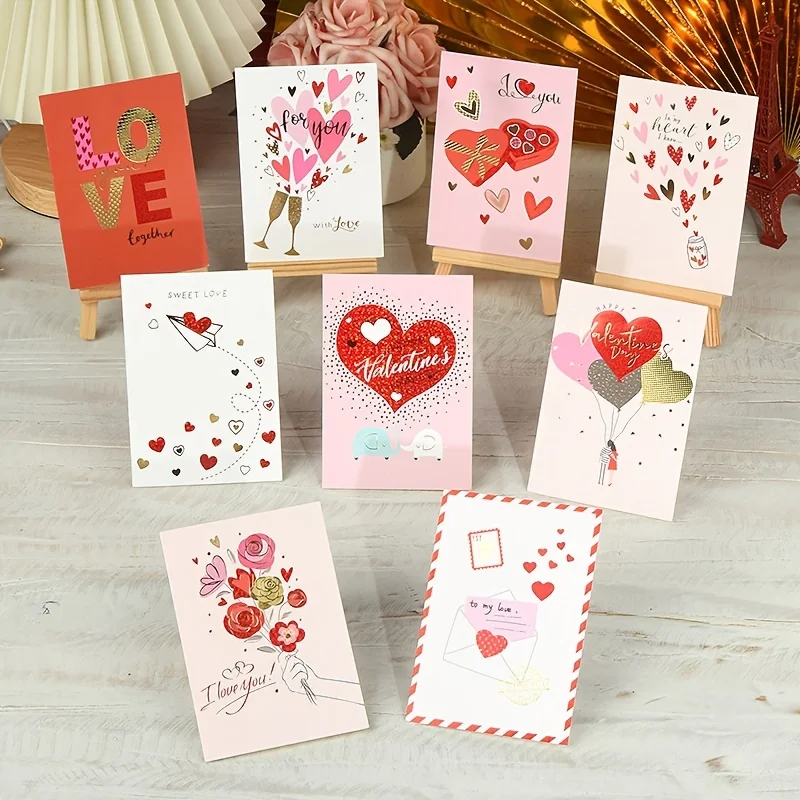 9pcs Valentine's Day Greeting Cards Simple and Creative Mother's Day Gifts Blessings Message Decoration Cards with Envelopes