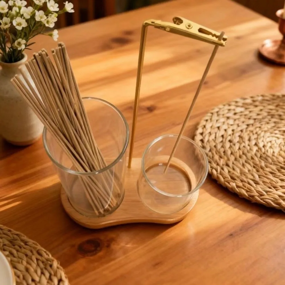 

Minimalist Glass Incense Holder Transparent Creative Incense Burner Wooden Base Zen Style Glass Ash Catcher Yoga Practice