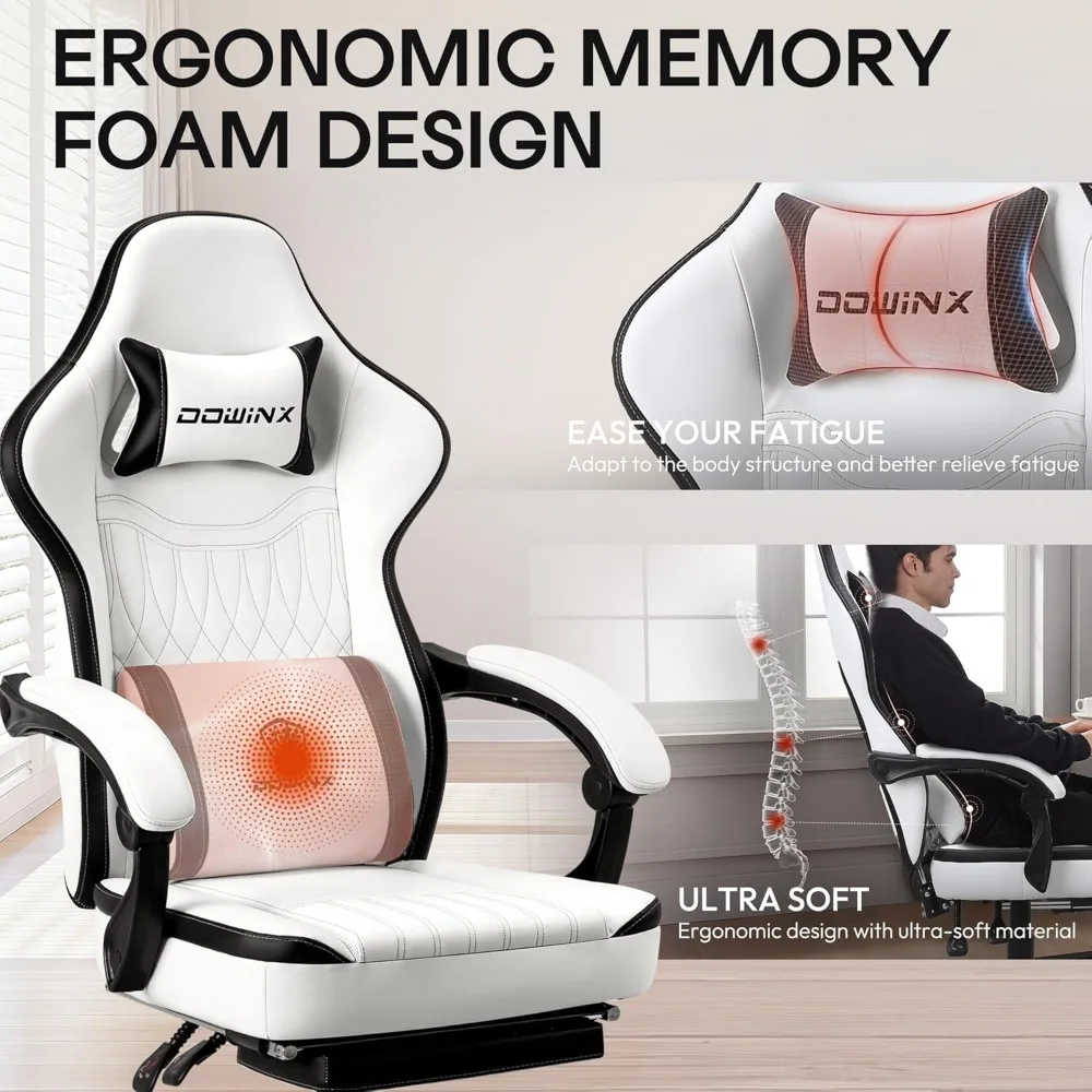 كرسي ألعاب مريح من جلد البولي يوريثان قابل للتنفس مع مسند للقدمين، دعم قطني للتدليك للكبيرة والطويلة، راحة للاعبين