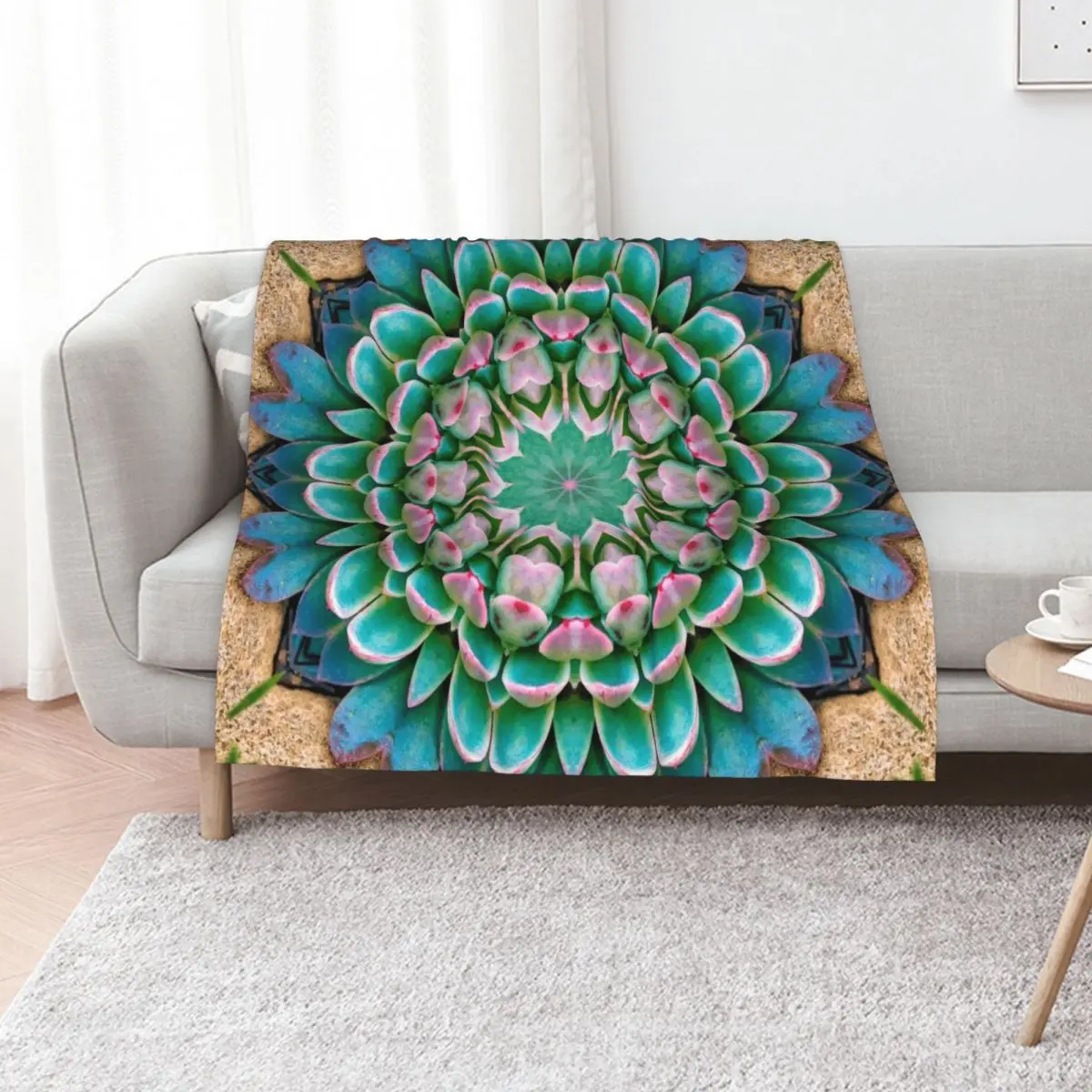 

Succulent Mandala in Fuscia and Green Throw Blanket Luxury Thicken Plaid Decoratives Plaid on the sofa Blankets