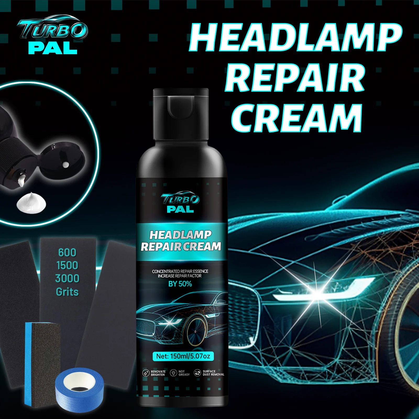 

Крем для ремонта фар TURBOPAL, набор для обновления четкости фар, удаляет окисление, дымка и царапины, длительная защита