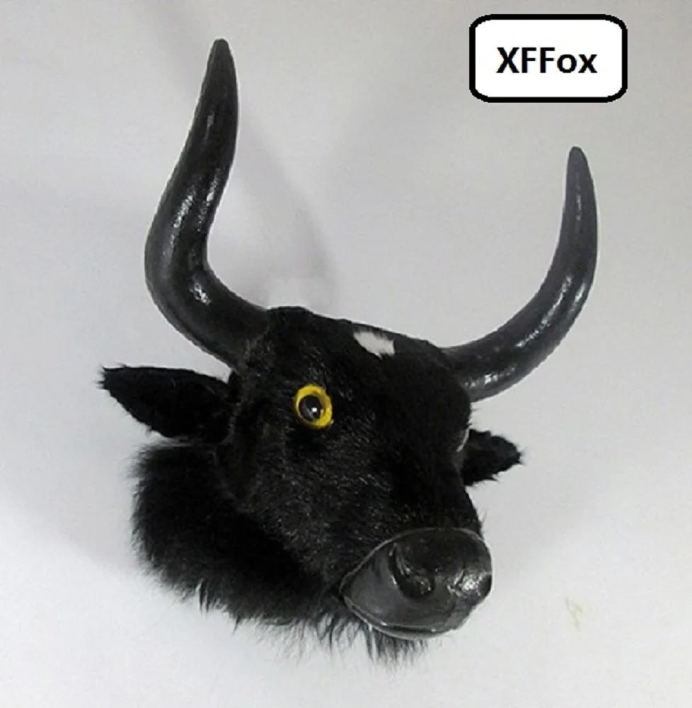 

new simulation black cattle head model polyethylene&furs cattle's head wall pandent gift 30x32x18cm xf957