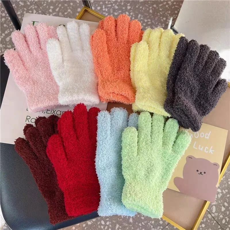 Lovely Coral Velvet Fingerless Warm Furry Gloves Women Men Korean Style Winter Snow Versatile Plush Thickened Cold-proof Gloves