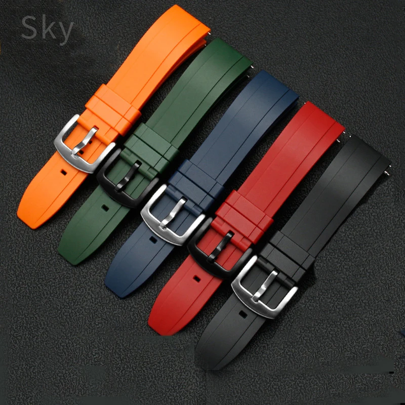 Quality Silicone Rubber Watch Strap 20mm 22mm 24mm Sport Watchband Black Green Red OrangeWristband With Quick Release Spring Bar