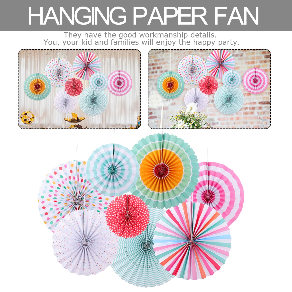 

8 Pcs Paper Fan Decoration Aesthetic Room Party Wedding Hanging Drops Festive Backdrops Kids Family Joyful Atmosphere