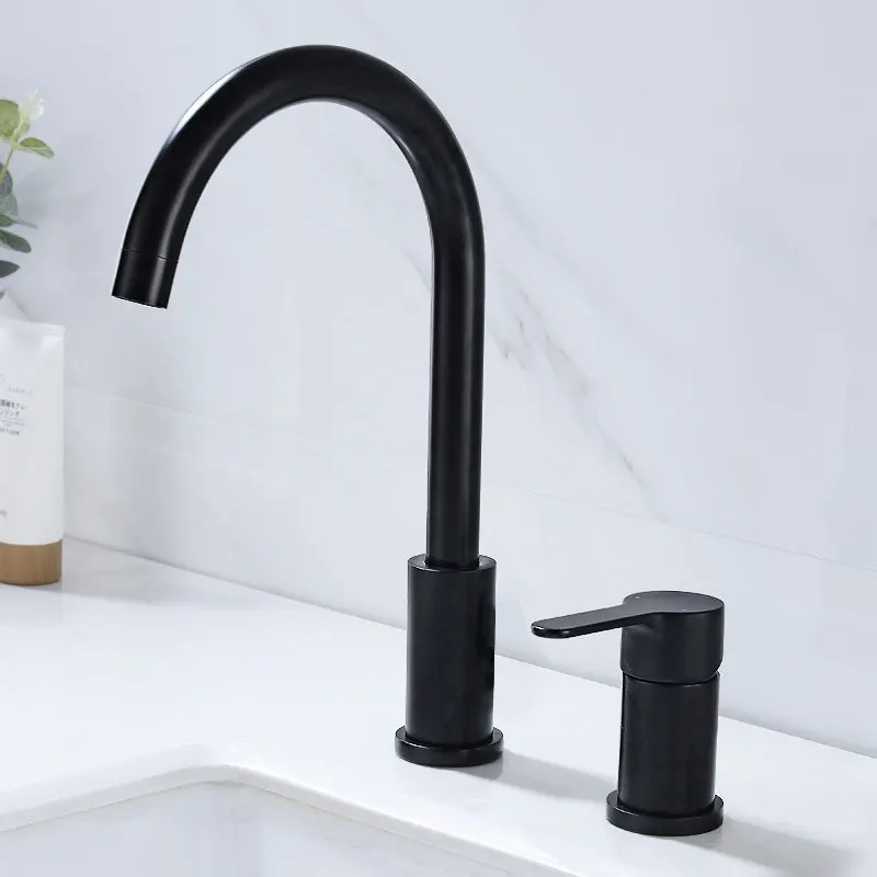 Basin faucet Mixer  two-piece full copper rotating large bend outlet with switching cold and hot water mixing valve split type