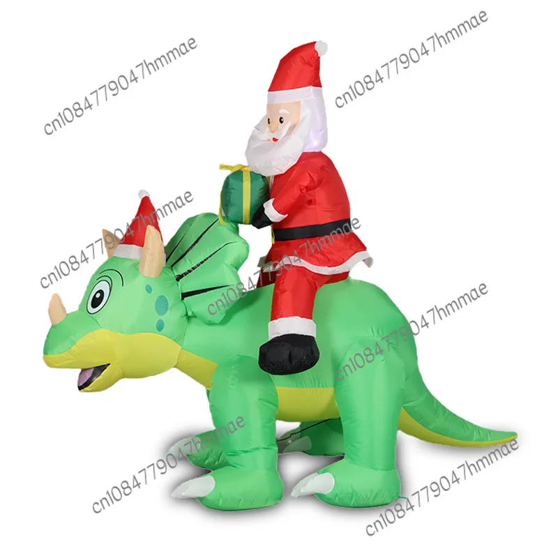 Christmas Party Inflatable Santa Ride Dinosaur with Gifts LED Glowing Air Model Garden Decorations