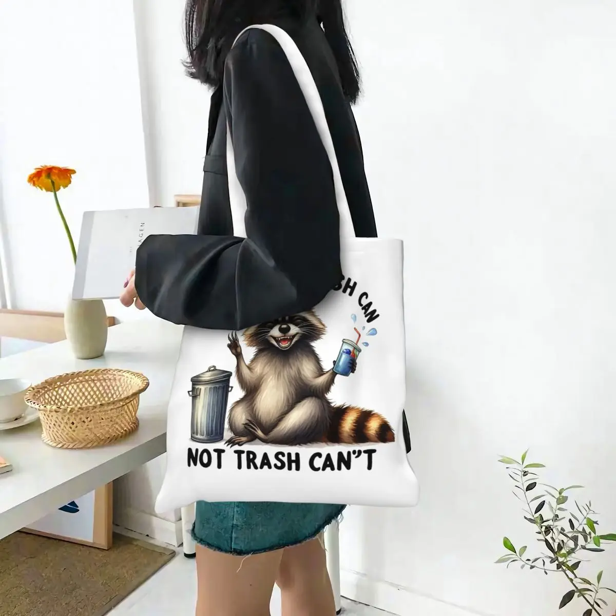 Unisex Müll Waschbär Meme Einkaufstaschen Leinwand Waschbären Einkaufstasche für Shopper Handtaschen