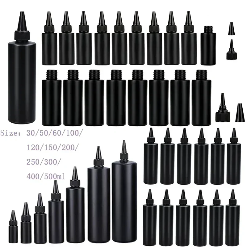 5Pcs 30ml-500ml Empty Black PE Plastic Squeeze Paint Bottles W/ Protective Caps & Tip Refillable DIY Containers For Pigment Oil