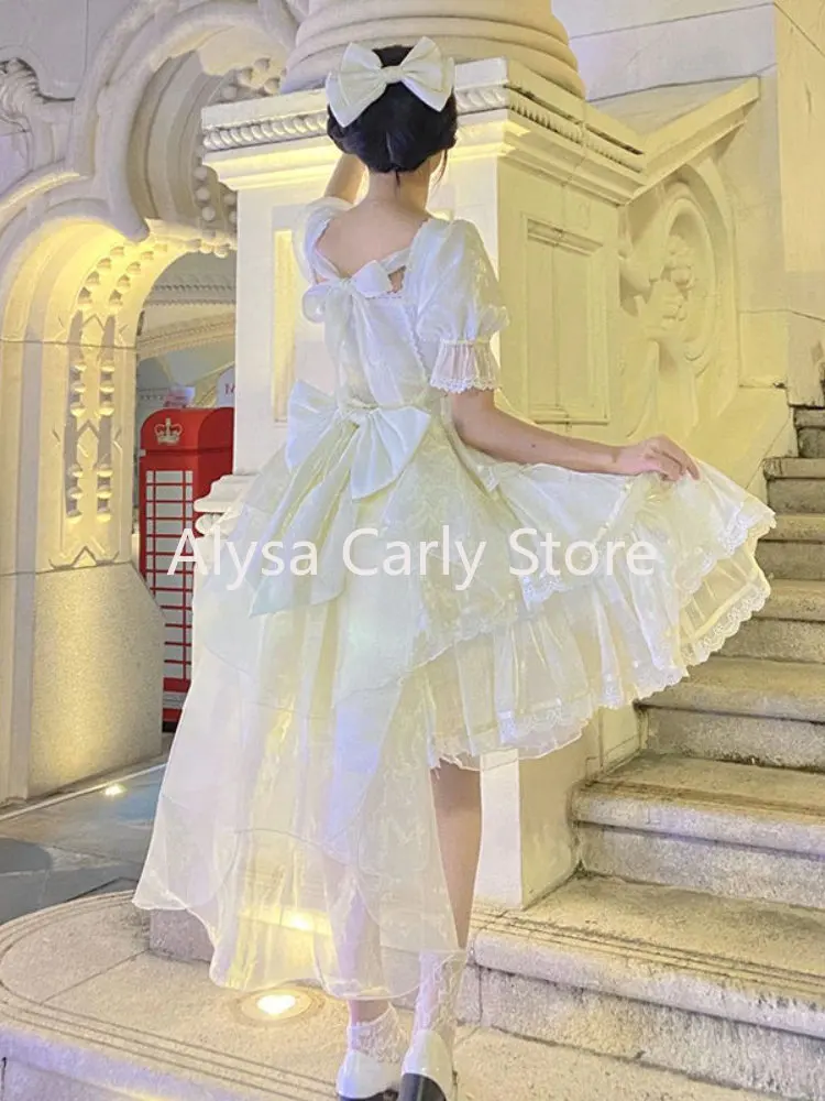 Süße Fee Lolita Kleid Frauen Bogen Rüschen Party Prinzessin Kleid weiblich Sommer lässig elegant koreanisches Kleid Kurzarm y2k