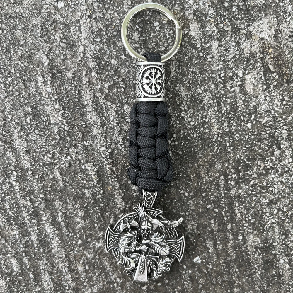 1Pcs Norse God Odin Axe Raven Amulet Viking Keychain Helena Rosova Paracord Jewelry For Car Key Accessories Handmade Keyholder