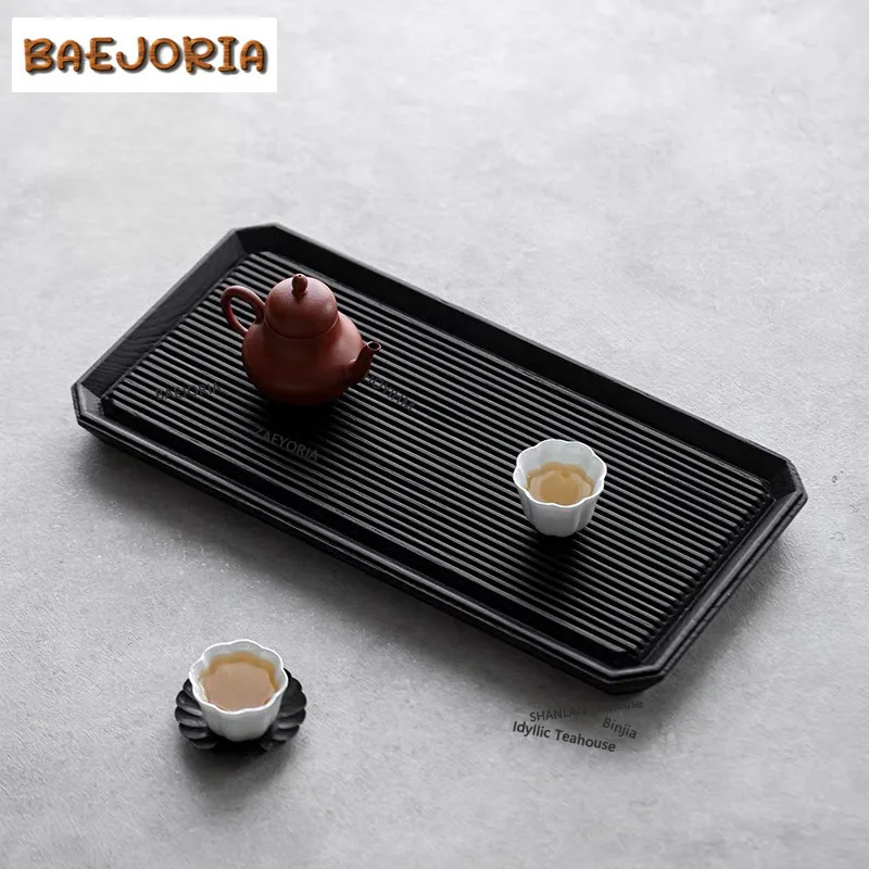 BAEJORIA White Wax Charcoal Solid Wood Square Tea Tray Snack Plate Coffee Storage Board Teapot Support Dishes For Serving Craft