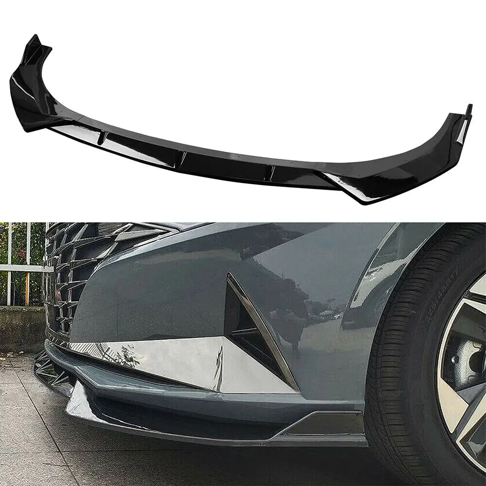 For   Hyundai Elantra  2021 + Gloss Black Front Bumper Lip Pot Body Kit 3 Pieces -