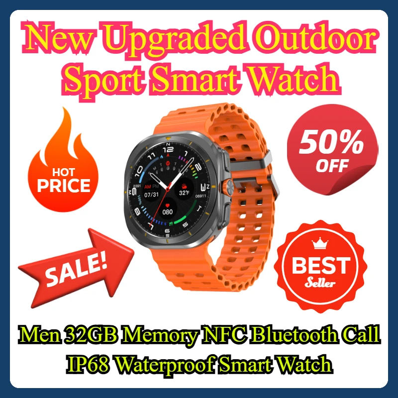 

New Upgraded Outdoor Sport Smart Watch Men 32GB Memory NFC Bluetooth Call IP68 Waterproof Smart Watch