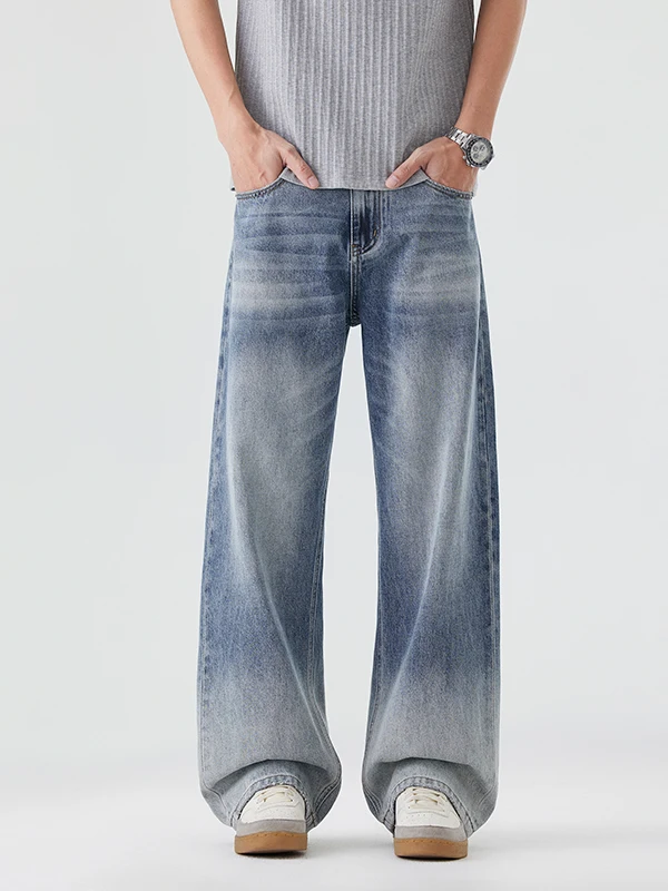 

Retro adient American High Street Men's Jeans Loose Straight Leg Drapey Wide Leg Casual Long Trousers Spring 2026