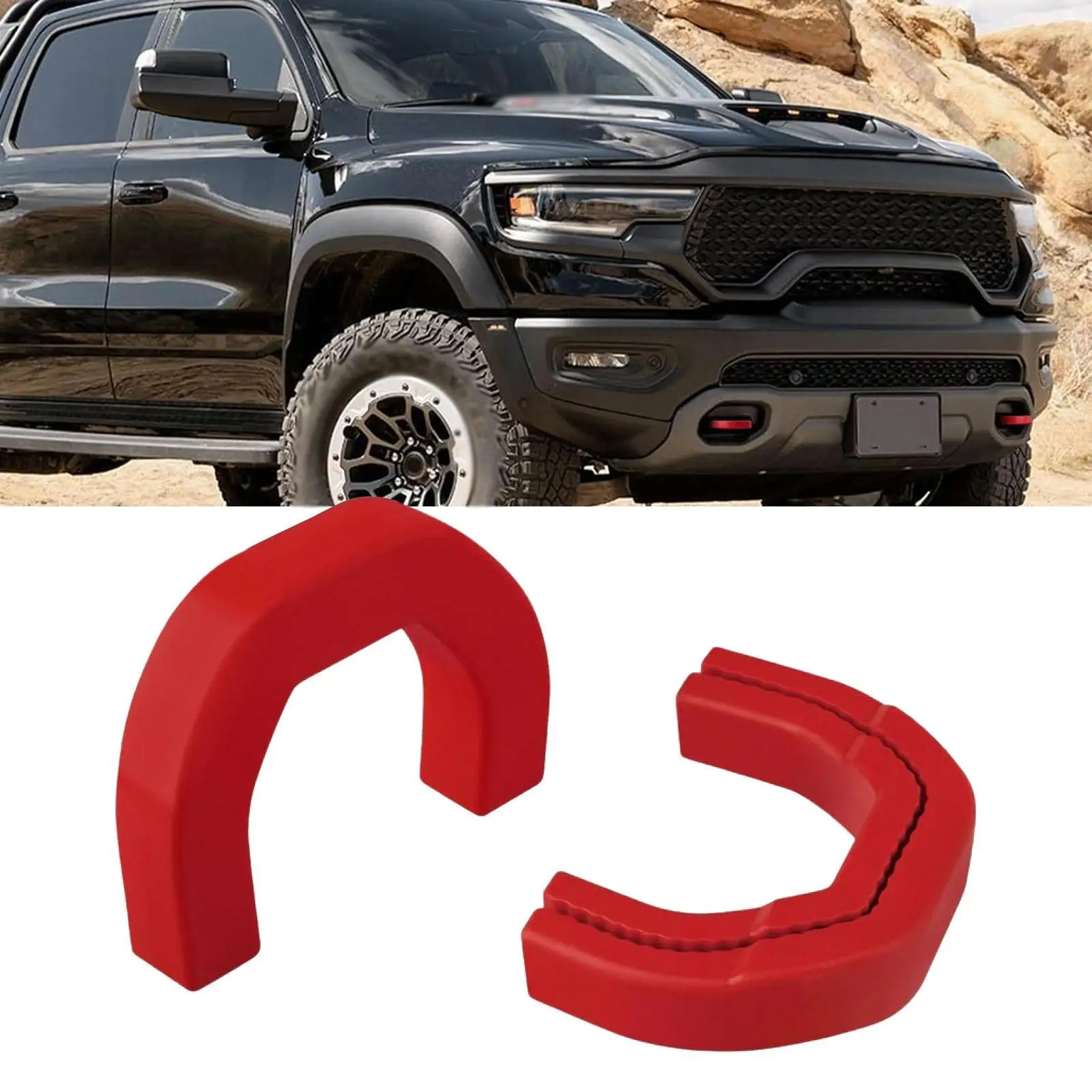 

2x Front Tow Hooks Covers Easy Installation Red Replace for RAM 1500
