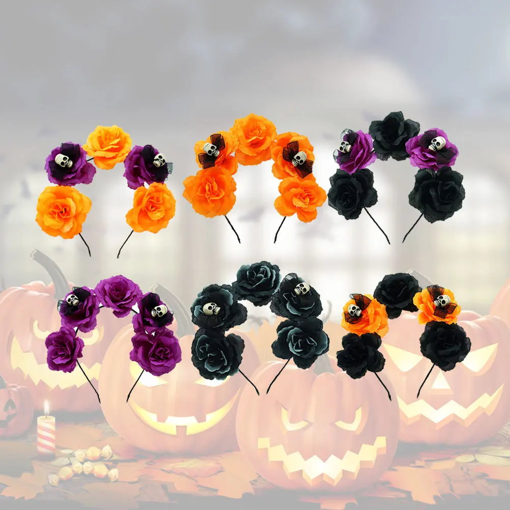 6 stuks leuke Halloween hoofddeksels schedel en bloem haar hoepel voor meisjes kostuum partij oudejaarsavond viering Halloween hoofddeksels