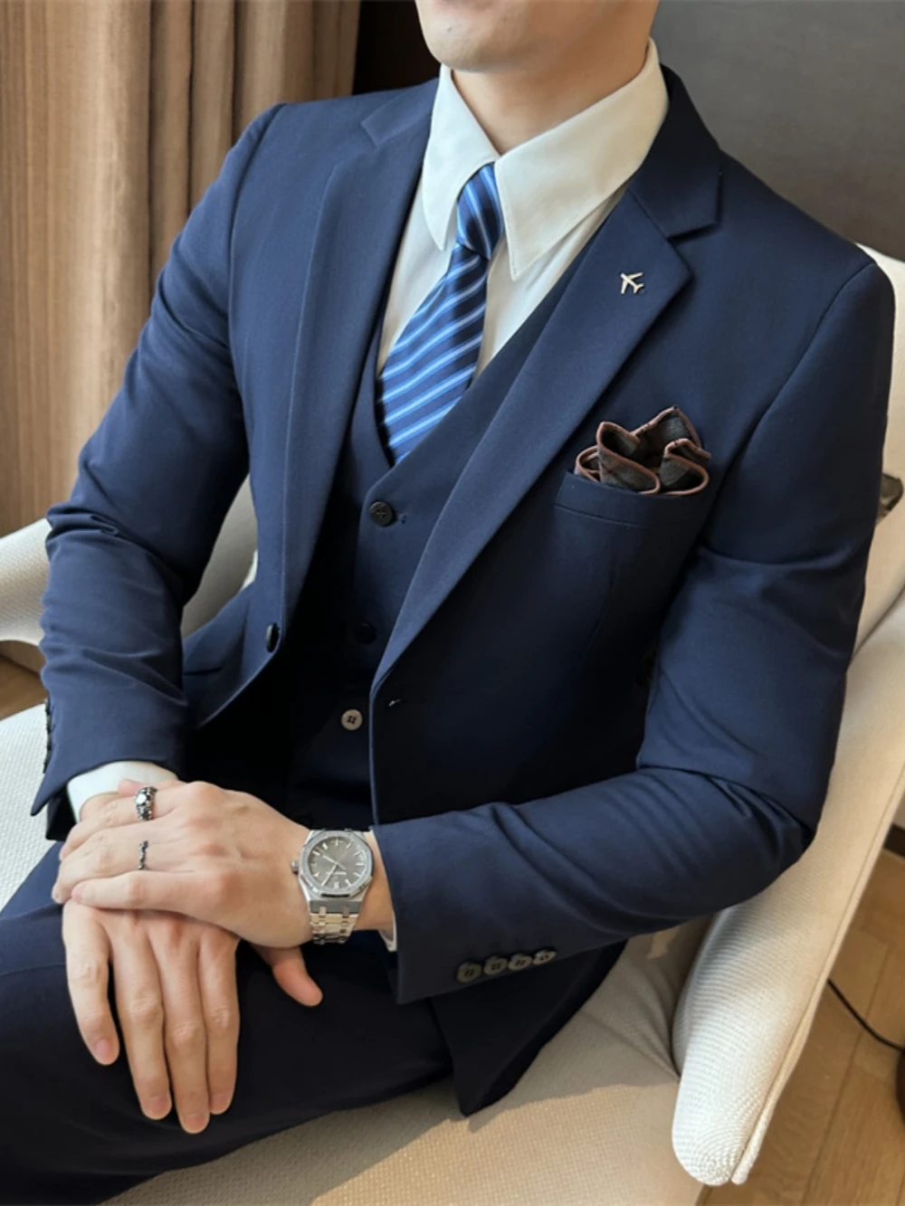 Solid Men's Slim Fit Suits Formal Business Set Autumn Notched Lapel Suit Jacket Man Wedding Groom Sets Chic Full Sleeve Tuxedo