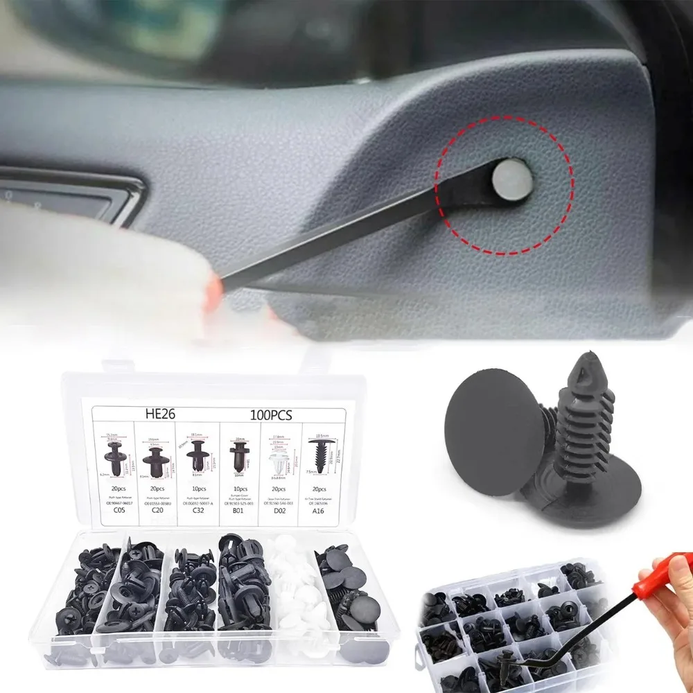 100pcs Auto Fastener Clip Car Fender Push Retainer Pin Rivet Bumper for Door Trim Panel Retainer Bag Package Car Clips