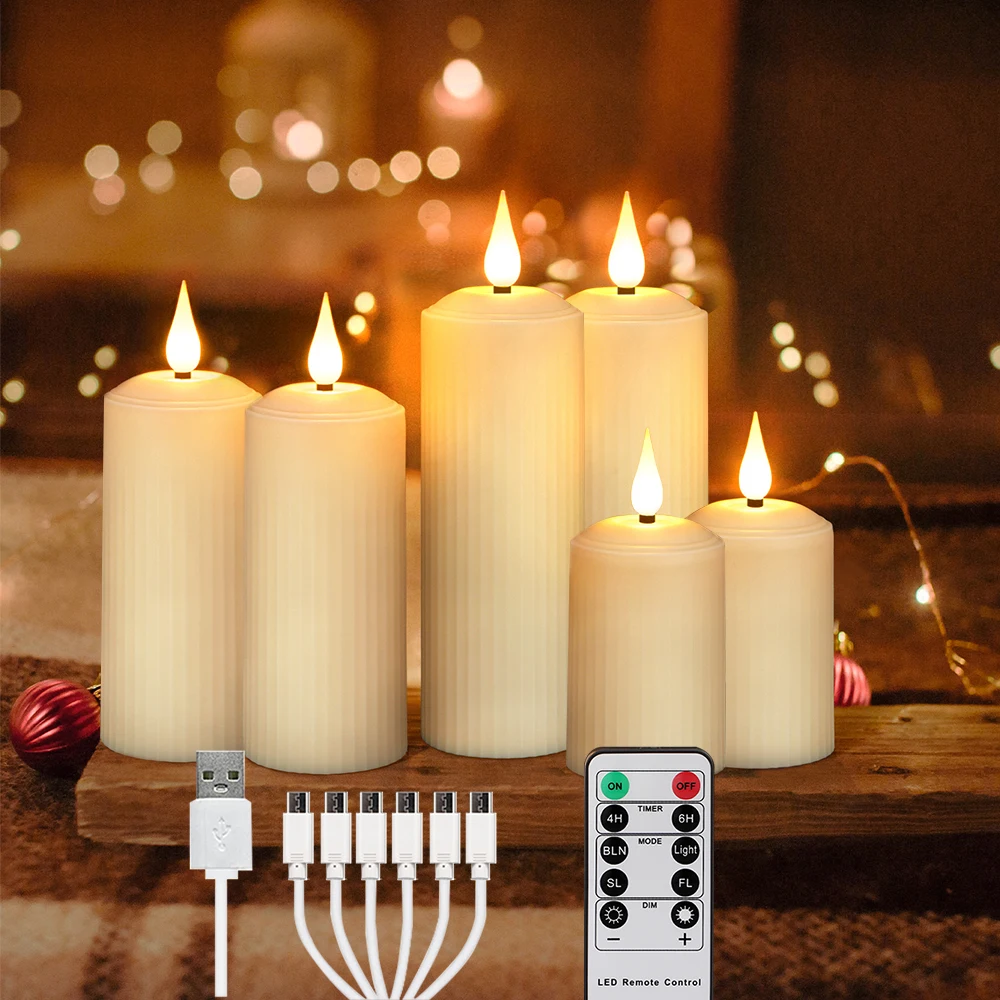 

Led Candles Timer Remote USB Rechargeable Candle With Flickering Flames Home Decoration Waterproof Christmas Candle Tealight