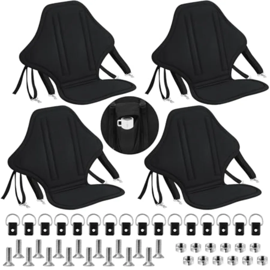 

Pack Padded Kayak Seat Fishing Boat Seat with Storage Bag 8 Fixed D Rings Screws Detachable Paddle Board Canoe Chair with Adjus