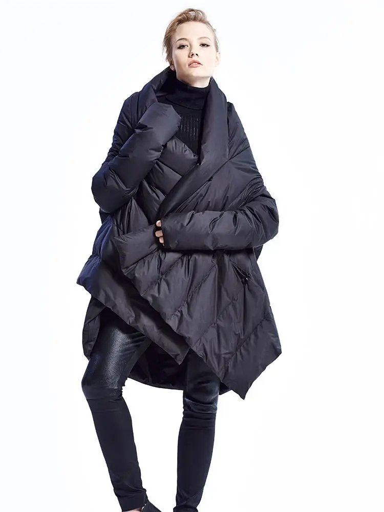 Winter fashion brand Asymmetric Length over the knee longer real duck down coat female Cloak styke design warm down parkas wq638