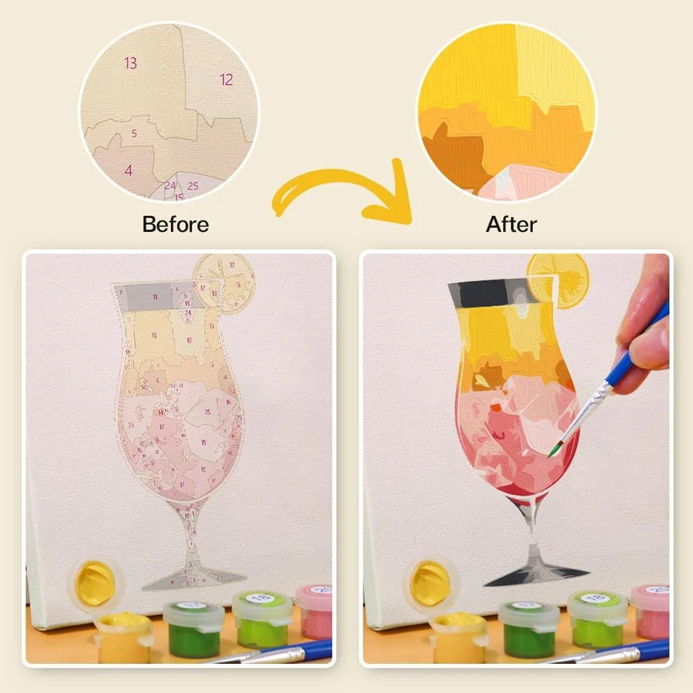 6パック カラーバイナンバー ペイントキット 筆とアクリル絵の具付き DIY アクリル油絵 カラーバイナンバーキット 初心者向け