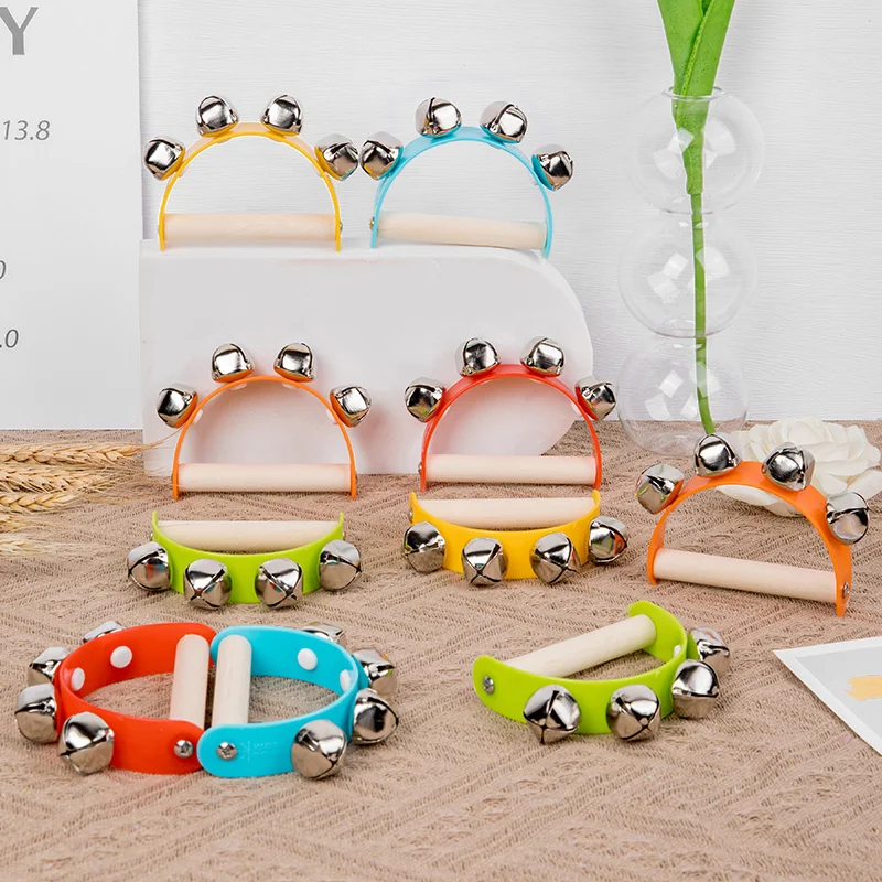 خشبية نصف مستديرة اليد رنين جرس الأطفال الموسيقية أورف الآلات كلابر مقبض ألعاب تعليمية ممتعة الرضع وسائل تعليمية