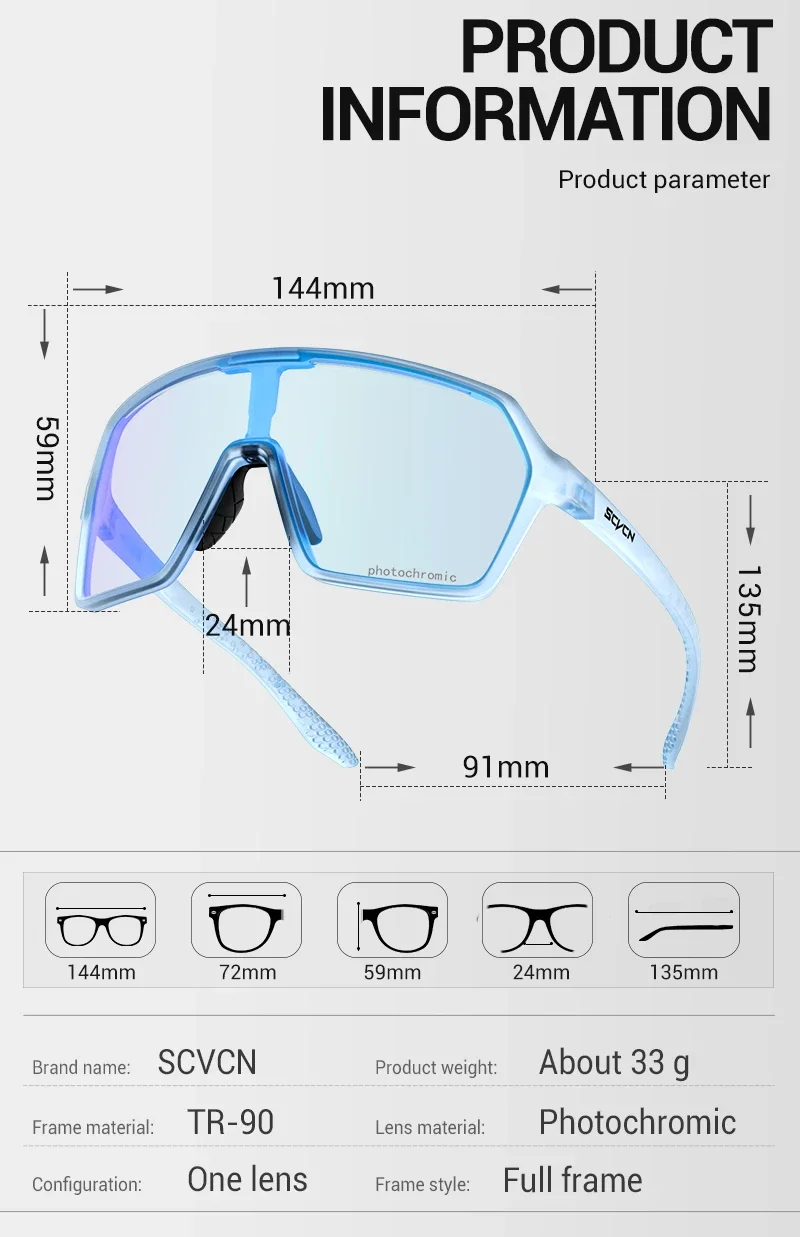 SCVCN Farbe Photochrome Fahrradbrille UV400 Sonnenbrille für Männer Frauen Fahrbrille MTB Rennrad Sportbrillen Laufen – Detail 11