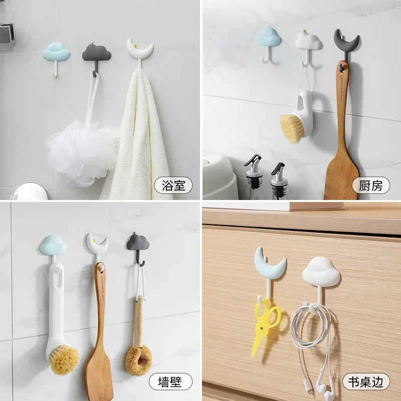 Cute Hooks Set 3pcs Kitchen Bathroom Storage Hooks No Punch No Trace Backing Home Decor Storage Accessories Wall Hook