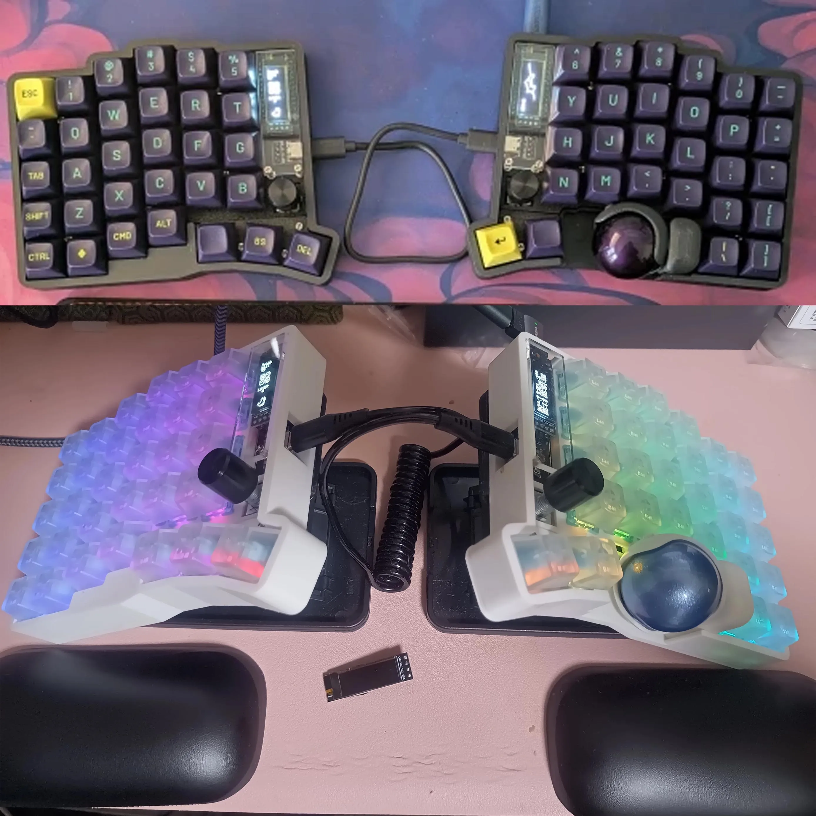Trackball 39/44/47/59 Split Keyboard Kit RGB MX/Choc Switch Support VIAL Custom RP2040 Split Keyboard Kit Ergonomic PC Gamer Gif
