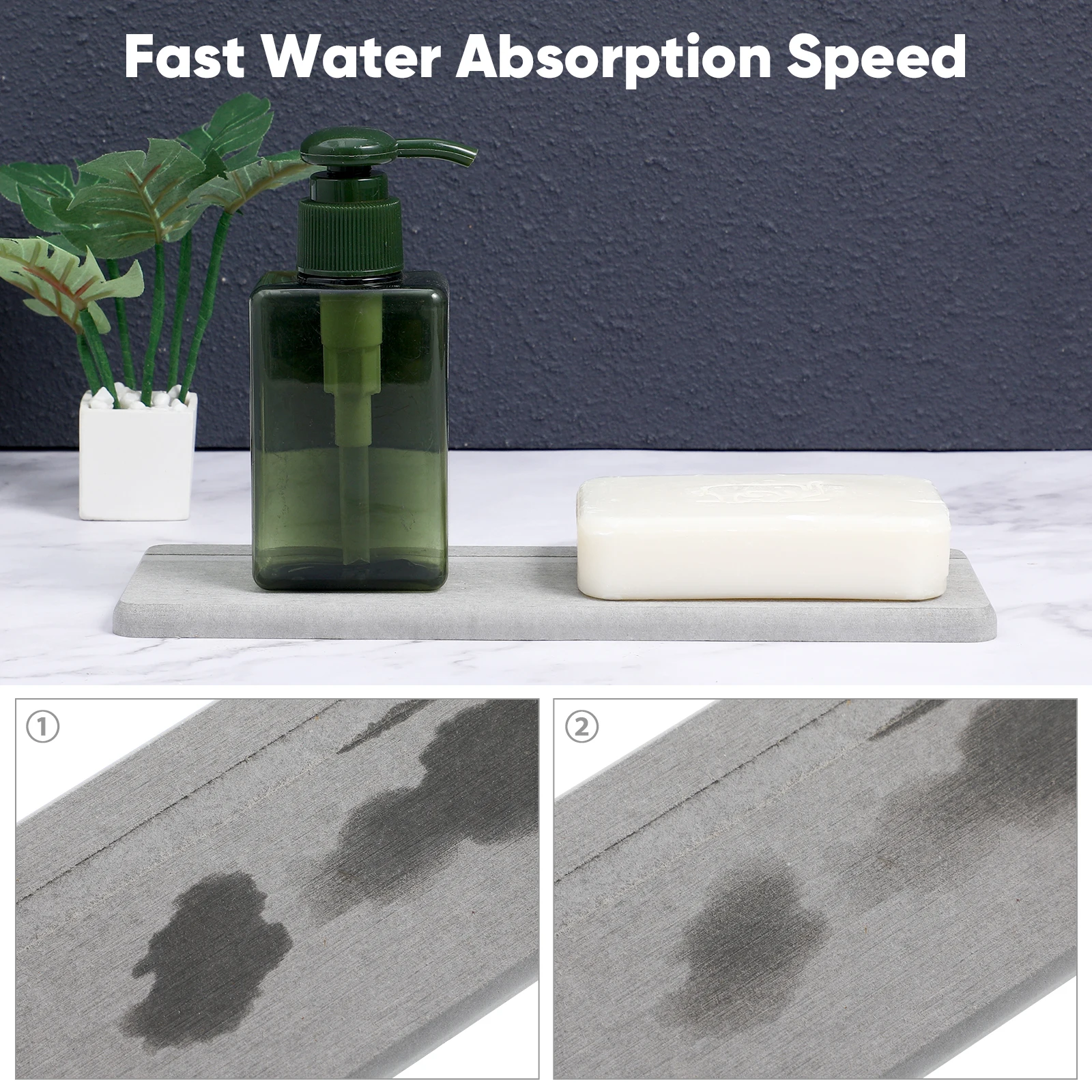 

2 Pcs Wash Sink Absorbent Pad Bathroom Mat Soap Holder Water Coasters Grey Diatom Mat Multipurpose Dry Fast Toothbrush Cup