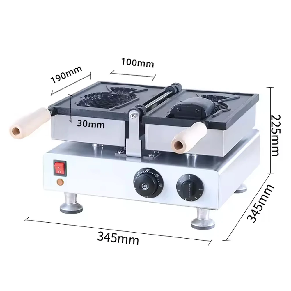 Commercial 1 Pcs Fish Taiyaki Maker 1600W Taiyaki Ice Cream Machine Electric Open Mouth Fish Waffle Maker With Timer
