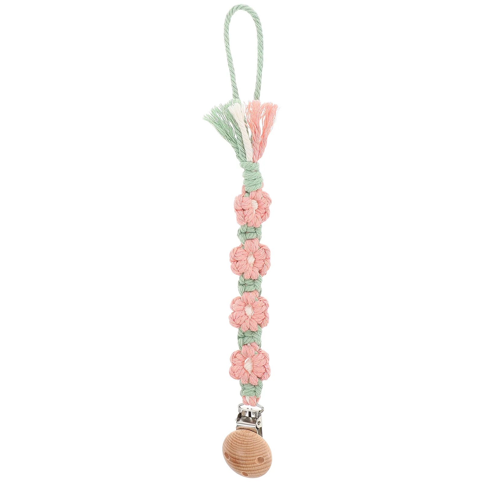 

Handmade Pacifier Clip Braided Cotton Rope Floral Daisy Clip Holder Antiloss for Stroller Crib Pacifier Holder Girl