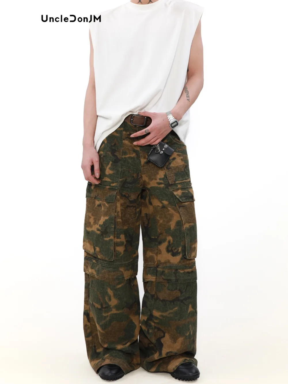 Vintage Camouflage Overalls Men's Multi-pocket Hip Hop Baggy Jeans