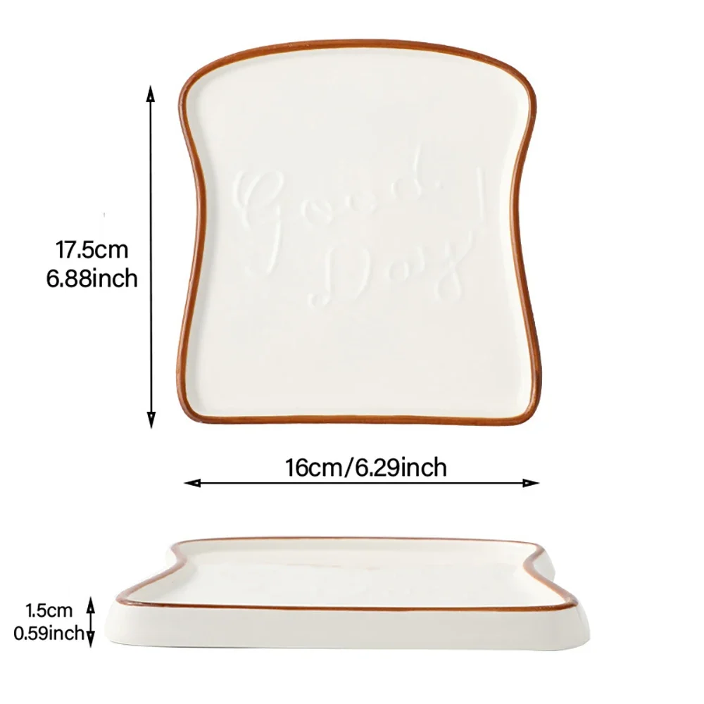 1Pc Ceramic Bread Shaped Breakfast Plate Toast Dishes Salad Fruit Snack Tray Household Tableware Dinner