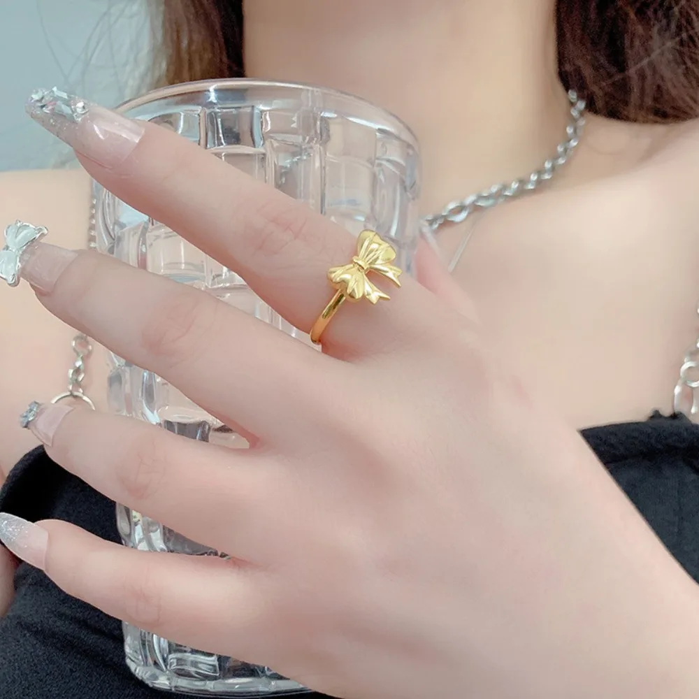 Portable Gold Fashion Woman Rings Electroplate Bow Knot Shape Bowknot Rings Jewelry Gift
