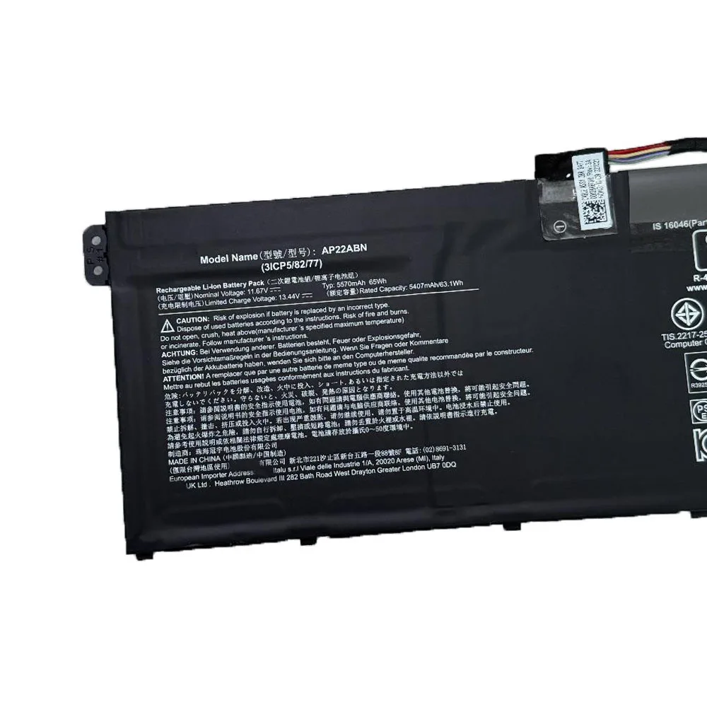 Laptop Battery For ACER AP22ABN 11.67V 65Wh 5570mAh AP22A8N TMP214-55 TMP414-53 SFG16-71 SFG14-71 TMP414-53 SFG14-64 A16-52M 61M