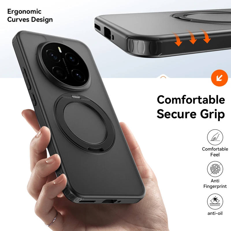 

For Honor Magic 8 Pro 8 7 Pro Case Shockproof Magnetic Translucent Matte Hard PC +TPU Rotatable Metal Ring Holder Cover