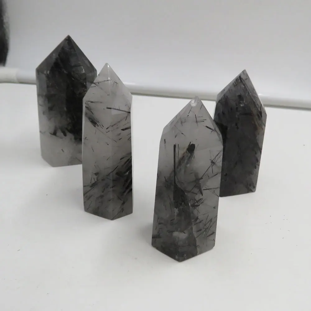 347g  4pcs AAAA Black Tourmaline Crystal Point Wand Pocket Stone Mineral Specimen Stone  Reiki Healing Home Decoration